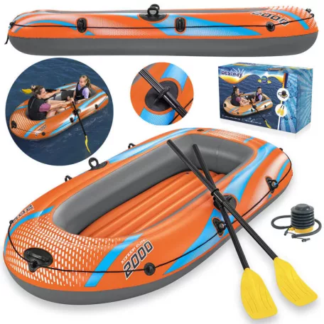Bestway 61141 Kondor Elite Raft Set felfújható 2 személyes csónak evezővel pumpával, kétszemélyes gumicsónak szett 196 x 106 x 31 cm, 120 kg teherbírással