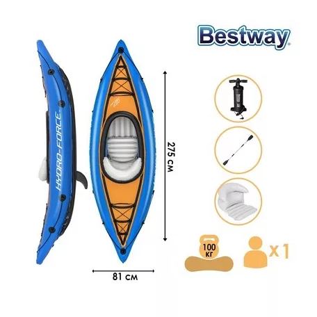 Bestway 65115 Hydro-Force Cove Champion egyszemélyes felfújható kajak - kenu 275 x 81 cm, evezővel és pumpával