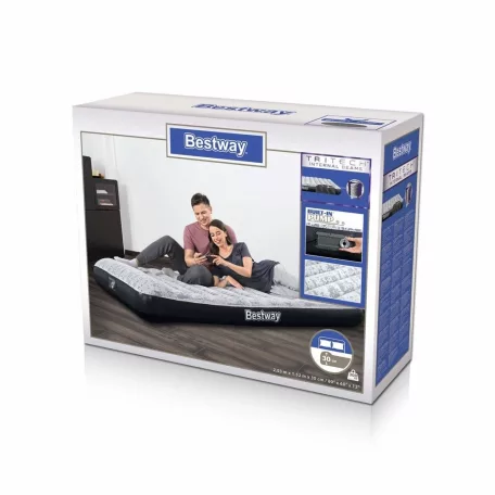 Bestway 67836 Tritech felfújható kétszemélyes velúr ágy / matrac, 2 személyes vendégágy automata, beépített elektromos pumpával 203 x152 x 30 cm