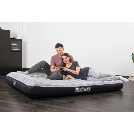Bestway 67836 Tritech felfújható kétszemélyes velúr ágy / matrac, 2 személyes vendégágy automata, beépített elektromos pumpával 203 x152 x 30 cm