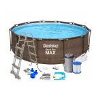 Bestway MYKONOS LUX Steel Pro MAX Superior DeLuxe RATTAN hatású 366 x 100 cm fémvázas kerti medence szett vízforgatóval és létrával FFA 201 / 56709