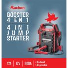 Auchan 12V Booster 4 in 1 Jump Starter hordozható indításrásegítő, 17 Ah 900 A / 400W PowerBank, 12V bikázó, indítóakku, munkalámpa és kompresszor 3000 cm3 diesel / 4000 cm3 benzinmotorokhoz