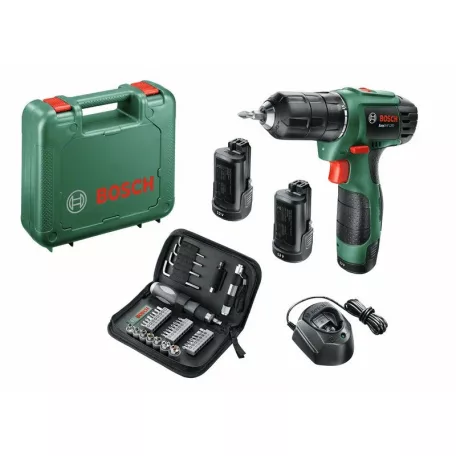 Bosch EasyDrill 1200 Set 12V 20Nm akkus fúró, csavarbehajtó készlet 2 x 12V 1,5A (dupla) akkuval, töltővel, kofferben 38 részes tartozékkészlettel (06039A210E) 