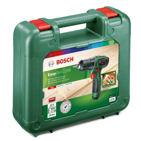 Bosch EasyDrill 1200 Set 12V 20Nm akkus fúró, csavarbehajtó készlet 2 x 12V 1,5A (dupla) akkuval, töltővel, kofferben 38 részes tartozékkészlettel (06039A210E) 