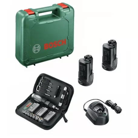 Bosch EasyDrill 1200 Set 12V 20Nm akkus fúró, csavarbehajtó készlet 2 x 12V 1,5A (dupla) akkuval, töltővel, kofferben 38 részes tartozékkészlettel (06039A210E) 