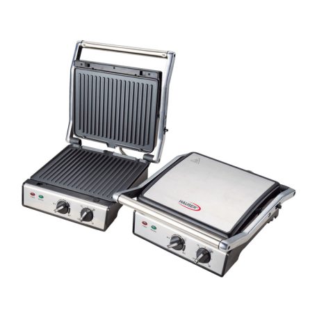 Hauser CG-420 asztali 2000W inox nemesacél kontaktgrill, kontakt grillsütő kivehető 24 x 29 cm sütőlapokkal (CG 420)