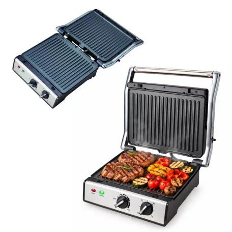 Hauser CG-420 asztali 2000W inox nemesacél kontaktgrill, kontakt grillsütő kivehető 24 x 29 cm sütőlapokkal (CG 420)