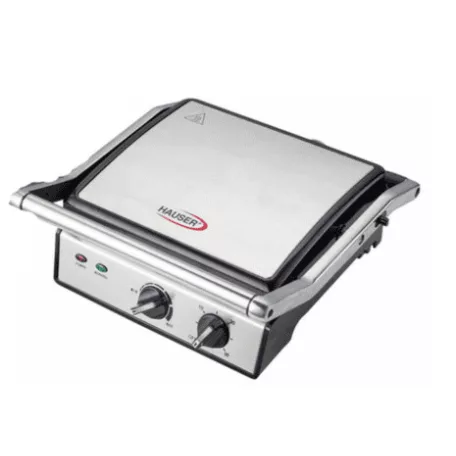 Hauser CG-420 asztali 2000W inox nemesacél kontaktgrill, kontakt grillsütő kivehető 24 x 29 cm sütőlapokkal (CG 420)