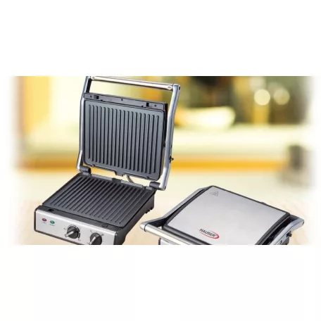 Hauser CG-420 asztali 2000W inox nemesacél kontaktgrill, kontakt grillsütő kivehető 24 x 29 cm sütőlapokkal (CG 420)
