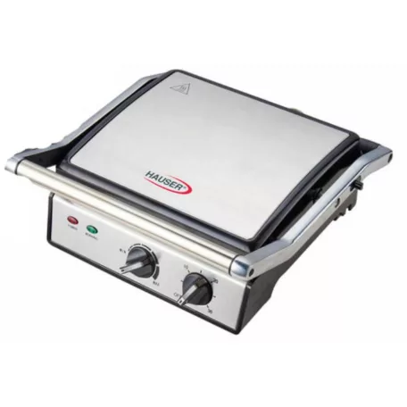 Hauser CG-420 asztali 2000W inox nemesacél kontaktgrill, kontakt grillsütő kivehető 24 x 29 cm sütőlapokkal (CG 420)