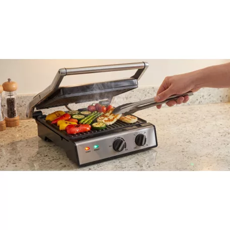 Hauser CG-420 asztali 2000W inox nemesacél kontaktgrill, kontakt grillsütő kivehető 24 x 29 cm sütőlapokkal (CG 420)
