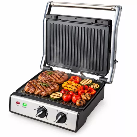 Hauser CG-420 asztali 2000W inox nemesacél kontaktgrill, kontakt grillsütő kivehető 24 x 29 cm sütőlapokkal (CG 420)