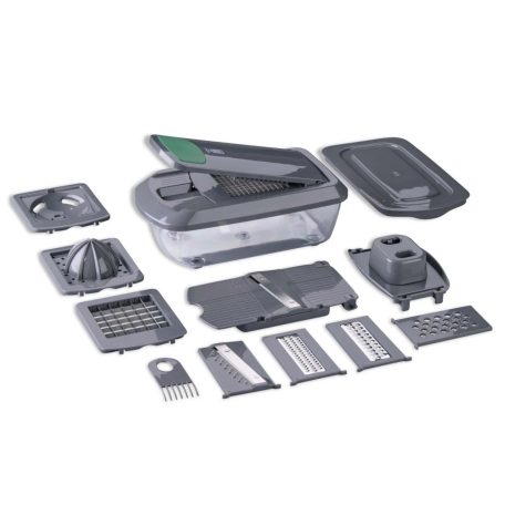 CHEFKOCH trifft by Fackelmann professzionális multiszeletelő, Slicer & Dicer 16 részes multifunkciós mechanikus aprító, szeletelő és reszelő gyűjtőtállal 
