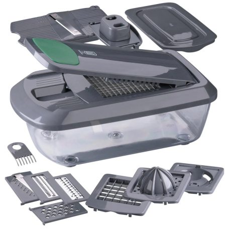 CHEFKOCH trifft by Fackelmann professzionális multiszeletelő, Slicer & Dicer 16 részes multifunkciós mechanikus aprító, szeletelő és reszelő gyűjtőtállal 