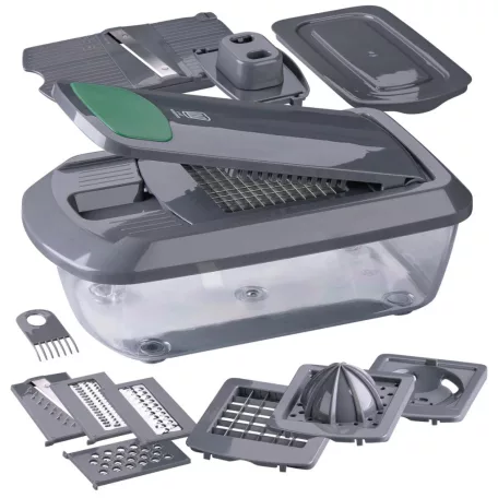 CHEFKOCH trifft by Fackelmann professzionális multiszeletelő, Slicer & Dicer 16 részes multifunkciós mechanikus aprító, szeletelő és reszelő gyűjtőtállal 