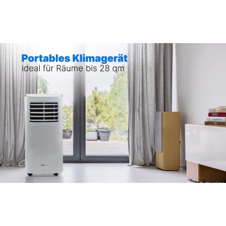 Clatronic CL 3831 mobilklíma, 7000 BTU (2 kW) 792W energiatakarékos mobil klíma, légkondicionáló és páramentesítő 1.5m kivezető csővel és ablak KIT-el