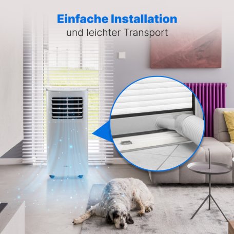 Clatronic CL 3831 mobilklíma, 7000 BTU (2 kW) 792W energiatakarékos mobil klíma, légkondicionáló és páramentesítő 1.5m kivezető csővel és ablak KIT-el