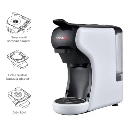 Hauser CE-934W Fehér 1450W 15-20 bar kapszulás / eszpresszó multifunkciós, multikapszulás kávéfőző őrölt kávéhoz valamint Nespresso® és DolceGusto® kávékapszulákhoz