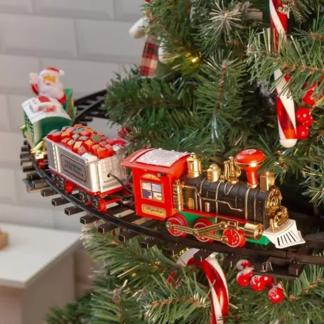Shatchi / Actuel Christmas Tree Express Train - elemes, önjáró, világító, füstölő, karácsonyfára / fenyőfára szerelhető kisvasút, karácsonyi vonat szett, zenélő gőzmozdony (CTE)