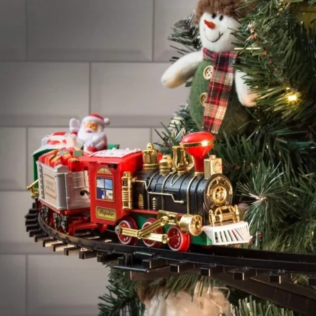 Shatchi / Actuel Christmas Tree Express Train - elemes, önjáró, világító, füstölő, karácsonyfára / fenyőfára szerelhető kisvasút, karácsonyi vonat szett, zenélő gőzmozdony (CTE)