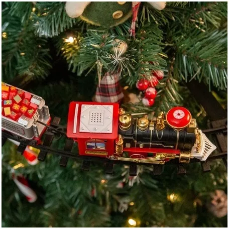 Shatchi / Actuel Christmas Tree Express Train - elemes, önjáró, világító, füstölő, karácsonyfára / fenyőfára szerelhető kisvasút, karácsonyi vonat szett, zenélő gőzmozdony (CTE)