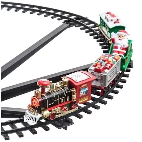 Shatchi / Actuel Christmas Tree Express Train - elemes, önjáró, világító, füstölő, karácsonyfára / fenyőfára szerelhető kisvasút, karácsonyi vonat szett, zenélő gőzmozdony (CTE)