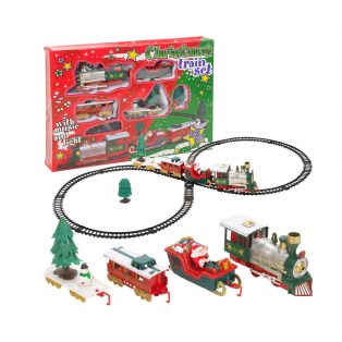   CTS-22 Christmas Express 22 részes zenélő, elemes karácsonyi vonat szett, elektromos önjáró vasút, 74 x 133 cm kör alakú vasúti pályával