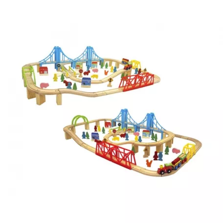 Carousel Build a World 100 darabos fa vonat / autópálya szett, favonat készlet