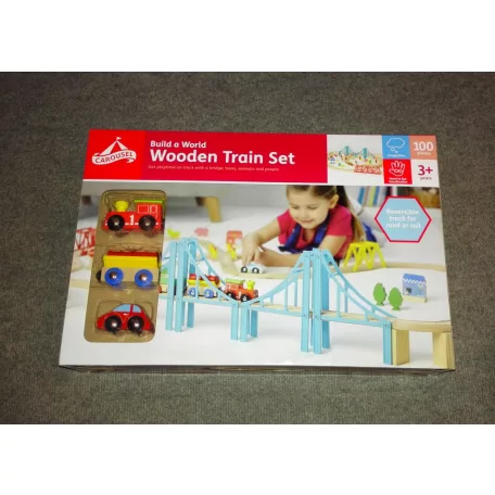 Carousel Build a World 100 darabos fa vonat / autópálya szett, favonat készlet