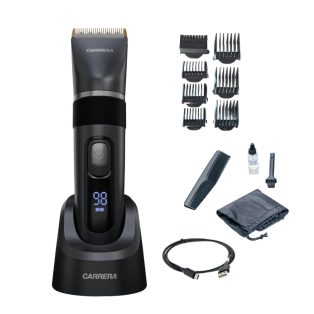   Carrera 690228 Profi 3.7V 12000 mAh akkus, li-ion akkumulátoros hajvágó és szakállvágó készlet LED kijelzővel, 6 fésűrátéttel, töltőállomással, tároló tasakkal, fésűvel 0.5 - 30 mm