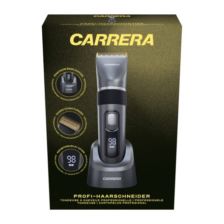 Carrera 690228 Profi 3.7V 12000 mAh akkus, li-ion akkumulátoros hajvágó és szakállvágó készlet LED kijelzővel, 6 fésűrátéttel, töltőállomással, tároló tasakkal, fésűvel 0.5 - 30 mm