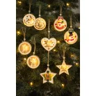 Casalux 15 darabos LED-es, elmes, világító fa medál fenyődísz, fenyőfadísz 80 x 80 x 25 mm, melegfehér fénnyel, LR44 gombelemekkel, akasztó szalaggal