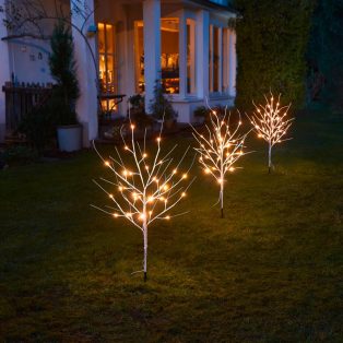   Casalux 3 darabos 85 cm fehér nyírfa bokor készlet, 96 LED-es kültéri / beltéri melegfehér karácsonyi fénydekoráció, dekorfa szett 6 órás időzítővel