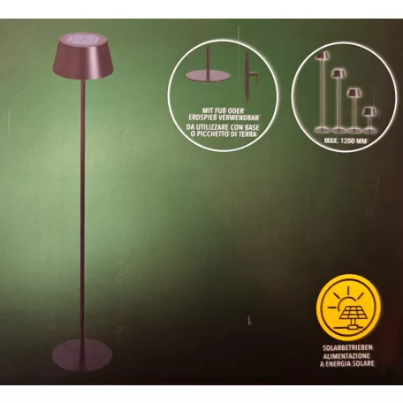 Casalux 47190 napeles solar kültéri fém álló lámpa, 8W 500 lumen 120 cm állítható magasságú fekete fém szolár állólámpa talppal és leszúrótüskével, 3.7V 3000 mAh akkuval és dimmerrel