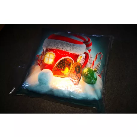 Christmas Home LED karácsonyi párna, 45 x 45 cm díszpárna, LED-es (elemes) világító polyester dekorációs párna