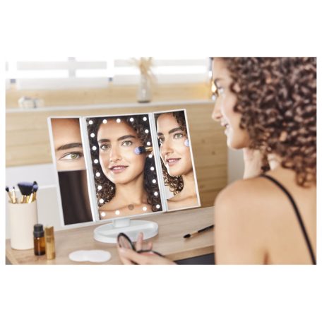 Cien MKSLK 6 A2 összecsukható asztali kozmetikai tükör, sminktükör LED világítással, 3 db nagyító tükörrel