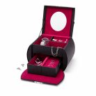 Cien / Esmara Jewellery Box - zárható, bőr hatású prémium ékszertartó doboz vörös plüss béléssel, tükörrel, óratartóval, gyűrűtartóval és kivehető fiókkal