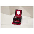 Cien / Esmara Jewellery Box - zárható, bőr hatású prémium ékszertartó doboz vörös plüss béléssel, tükörrel, óratartóval, gyűrűtartóval és kivehető fiókkal