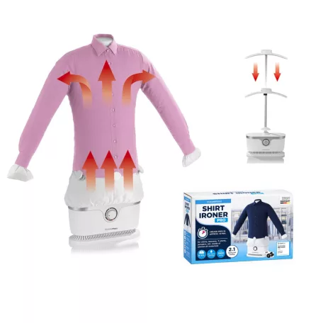 CleanMaxx 11228 Shirt Ironer PRO 1800W 2 az 1-ben elektromos ingvasaló, gőzölős ing- és blúzvasaló, forró levegős póló szárító S-XXL méretig