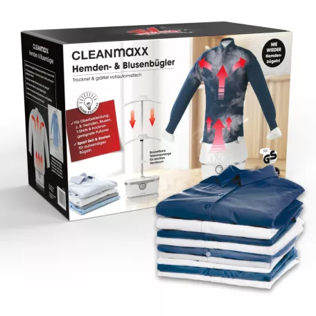CleanMaxx 11228 Shirt Ironer PRO 1800W 2 az 1-ben elektromos ingvasaló, gőzölős ing- és blúzvasaló, forró levegős póló szárító S-XXL méretig