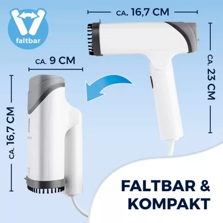 CLEANmaxx 19371 Steam Brush 1200W 2 az 1-ben gőzkefe, összecsukható kézi ruhagőzölő, textilgőzölő kefe feltéttel 130 ml 20 g/perc 