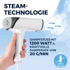 CLEANmaxx 19371 Steam Brush 1200W 2 az 1-ben gőzkefe, összecsukható kézi ruhagőzölő, textilgőzölő kefe feltéttel 130 ml 20 g/perc 