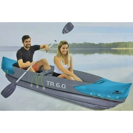 CRANE TR 6.0 / TR 7.0 szürke - kék 310 x 76 cm 2 személyes (kétszemélyes) felfújható kajak - kenu evezővel, 160 kg teherbírással