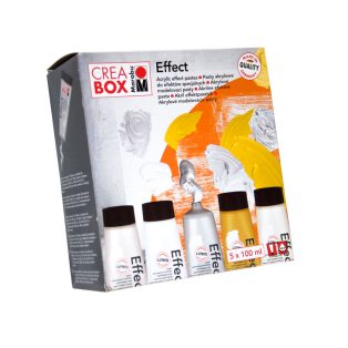   CreaBox Marabu 5 x 100 ml vízbázisú akril effektpaszta, modellező paszta, textúra paszta, kreatív barkácsoláshoz (finomhomok, fehér, ezüst metál, arany metál, kirstálytiszta)