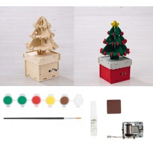   Crelando Kreatív "csináld magad" Karácsonyi zenedoboz, Christmax Music box, fából készült fenyőfa dekorációsfesthető zenélő doboz