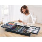 Crelando 174 részes prémium festőkoffer, festő- és rajzkészlet, 4 rekeszes elegáns fadobozban