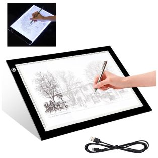   Crelando A4 LED Light Pad, világító rajztábla, 35 x 25 x 0.7 cm Extra Slim USB grafikus tábla LED megvilágítással, 3 fokozatú fényerővel (491350)