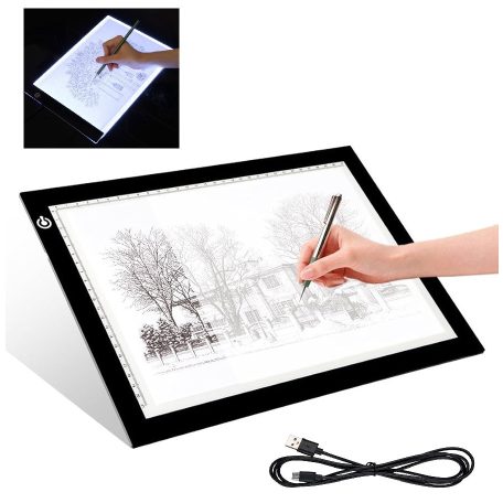 Crelando A4 LED Light Pad, világító rajztábla, 35 x 25 x 0.7 cm Extra Slim USB grafikus tábla LED megvilágítással, 3 fokozatú fényerővel (491350)