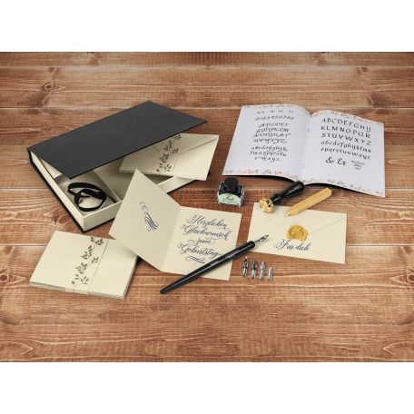Crelando Calligraphy Set 30 darabos exkluzív kalligráfia készlet, művészi szépírás szett díszdobozban, pecsétviasszal, 5 tollal
