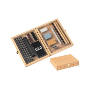   Crelando Charcoal Set 26 részes grafikai szénrajz, rajzszén készlet, fa tároló dobozban 